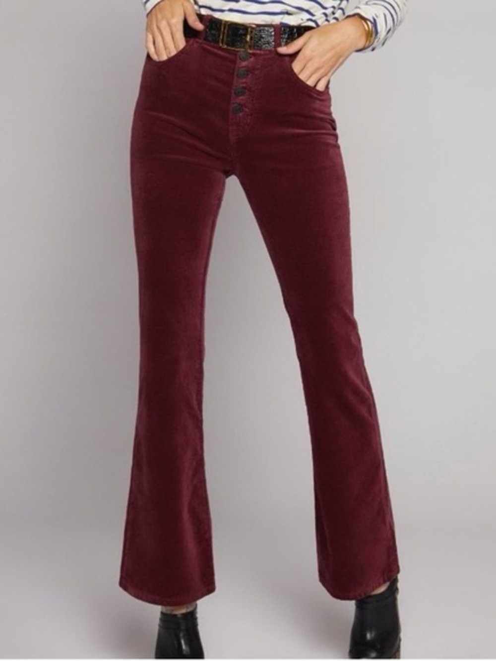 Current Elliott The Side Street Maroon Velour Kick Crop Flare Jeans